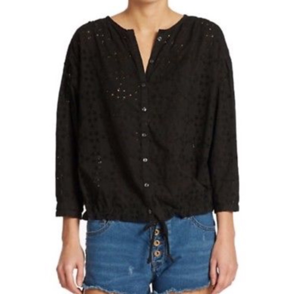 Free People Black Eyelet Blouse